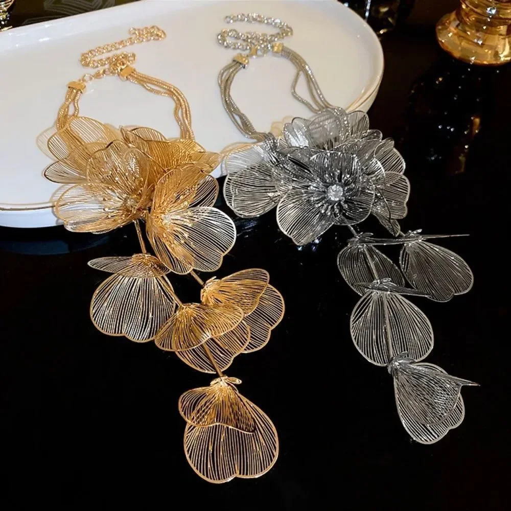 Anthropologie Silver Floral Statement Necklace - Picture 7 of 16